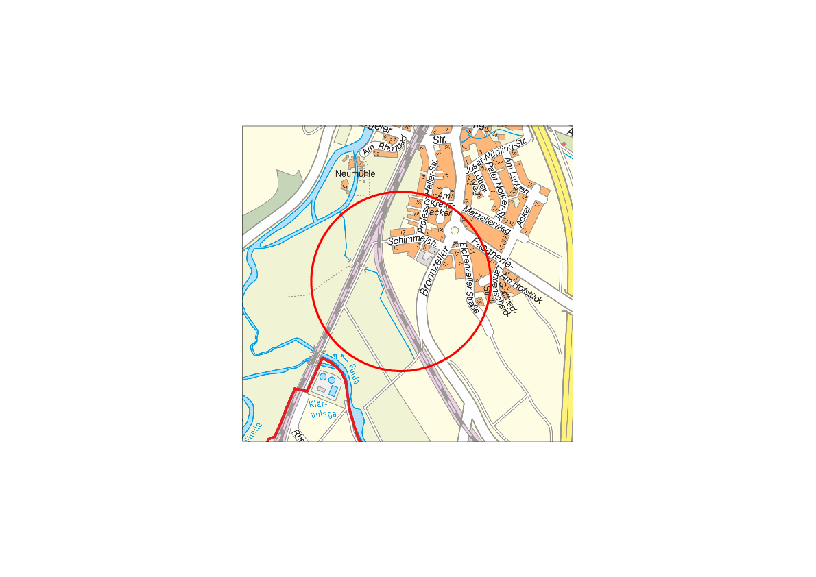 Die Grafik zeigt deen Bereich im Stadtteil Bronnzell, der von der Änderung des Flächennutzungsplan betroffen ist